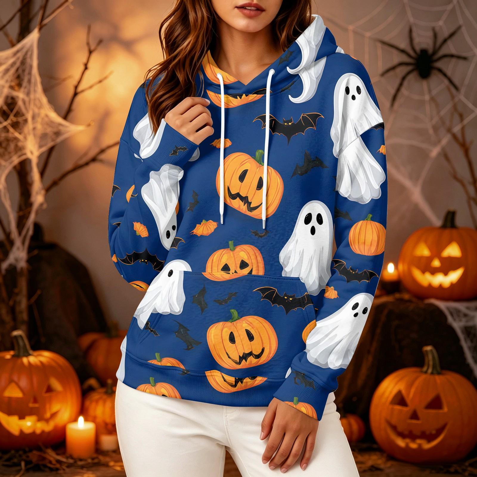 Women s Long Sleeve Halloween Printed Hoodie Sweatshirt for Casual Holiday Wear M