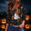 Women's Halloween Print V-Neck Three-Quarter Sleeve Casual Top