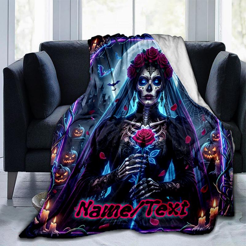 1PC Custom Name Day Dead Art outdooor Flannel blankets Throw Blanket All-Season Throw Gift Bedspread for Couch, Bed, Camping Holiday Birthday gift