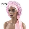 Sleeping Hat Solid Color Stretchy Ribbon Decoration Satin Fabric Round Hat Fine Texture Daily Wear Sleep Bathroom Headwear