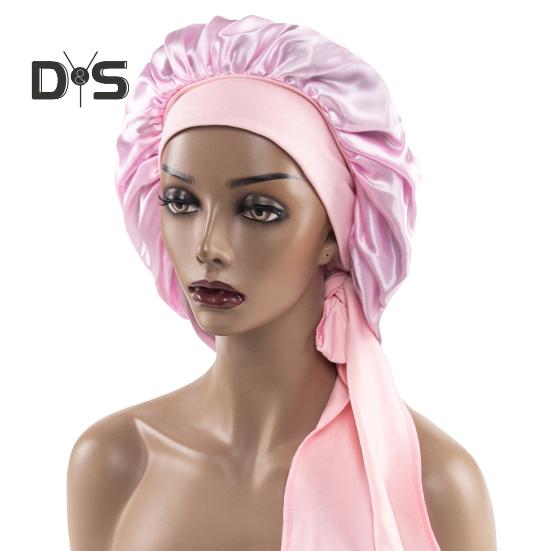 Sleeping Hat Solid Color Stretchy Ribbon Decoration Satin Fabric Round Hat Fine Texture Daily Wear Sleep Bathroom Headwear