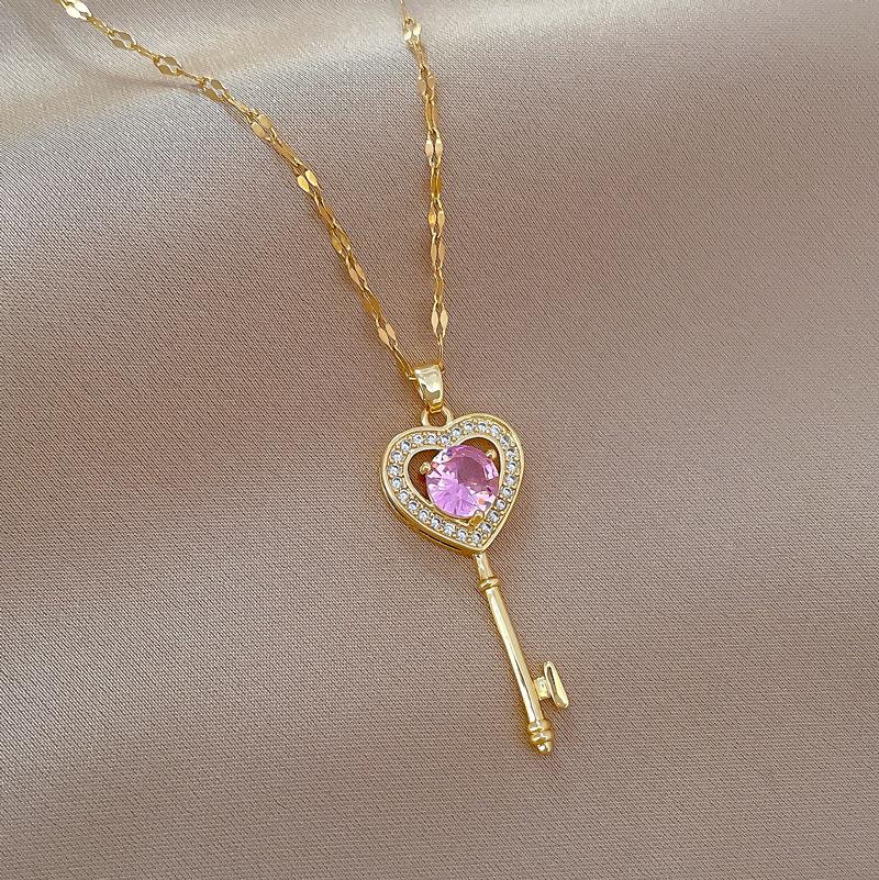 Love Key Light Luxury Temperament Gorgeous Full Diamond Necklace Female Versatile Collarbone Chain Titanium Steel Chain