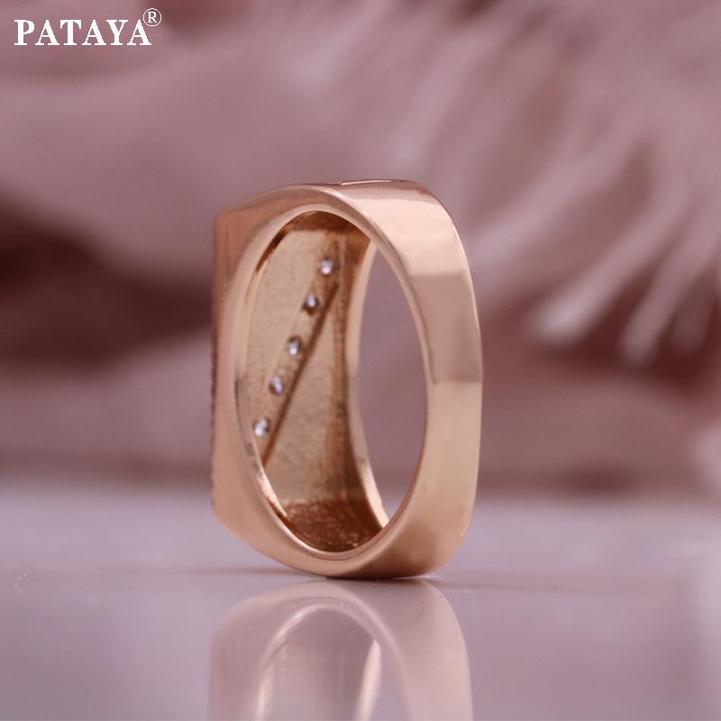 PATAYA Roségoldfarbene, eingelegte weiße künstliche Zirkonia-Ringe mit schwarzem Ölgemälde