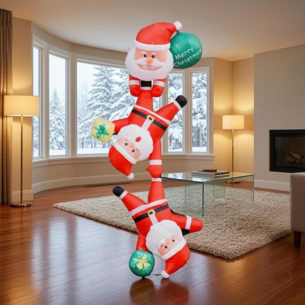 Inflatable Decoration with Three Santa Figures Tall 2.4 M Christmas Festive