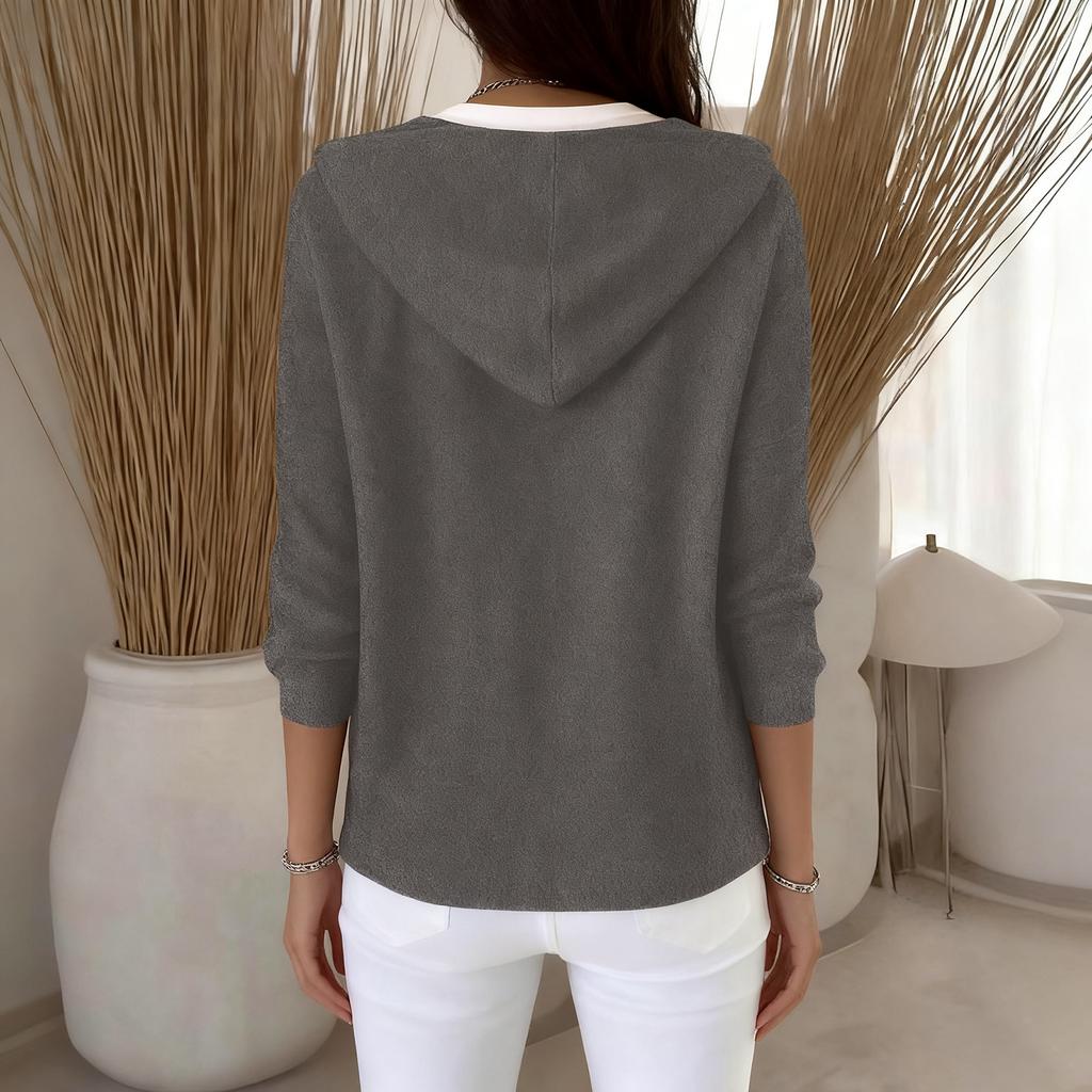 Women's Fashion Solid Color Long Sleeve Button Hooded Casual Commuting Knitted Jacket