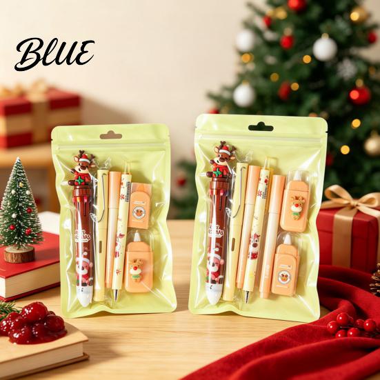 School Gift Sets for Winter Holidays 6PCS Christmas Stationery Set Students Cute Patterns Print Festive Theme Pens Homework Practical Supplies,