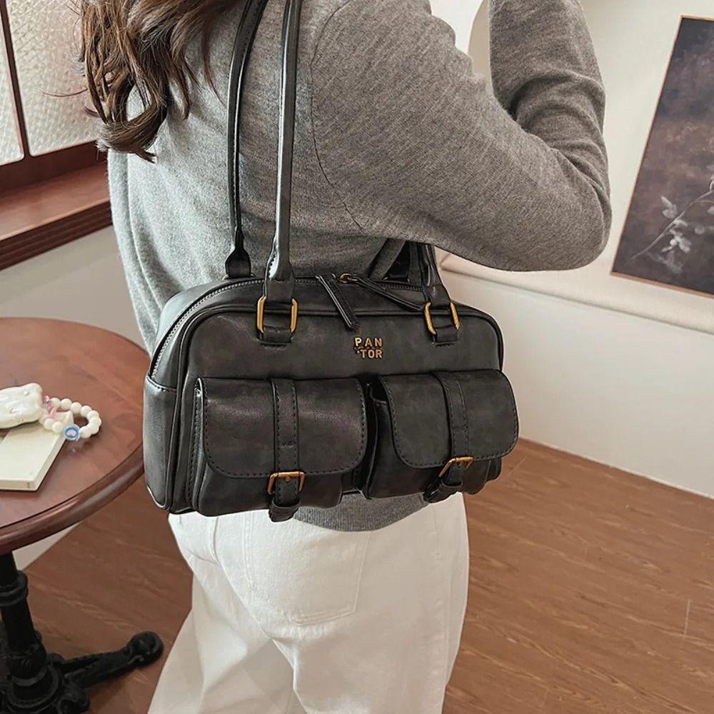 Handbag Pocket Boston Tote Bag Korean Style Underarm Bag All-match PU Bowling Bag  Women