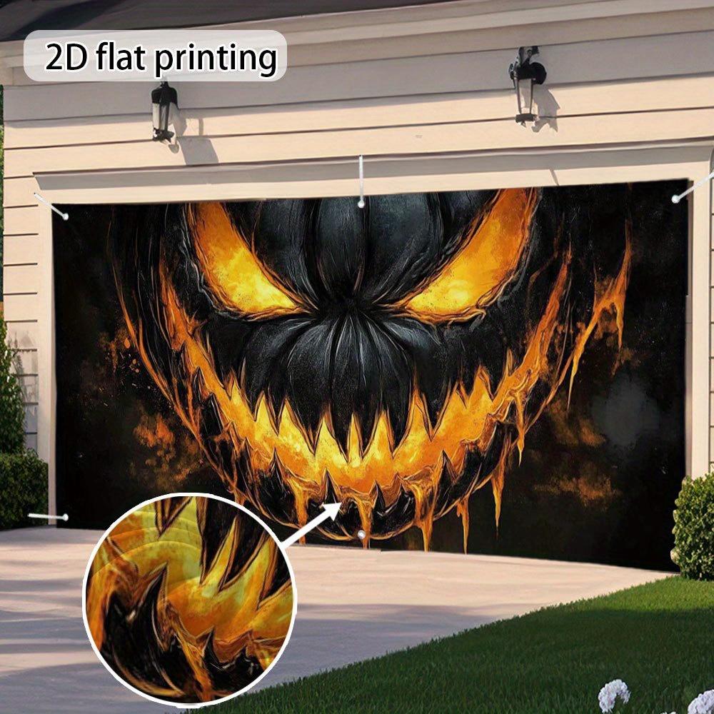 2D Plane, 1 Piece - Halloween Glowing Pumpkin Face Pattern Garage Door Cover - 2D Plane Printingzyc