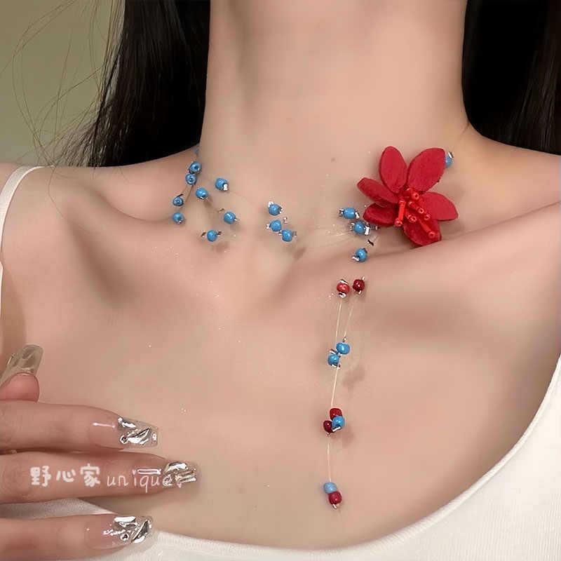 Elegant Spring Flower Mori Style Crystal Choker Necklace for Women