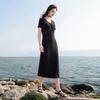 Sancai Lyocell Cotton Plus Size V-Neck Waist-Cinching Dress