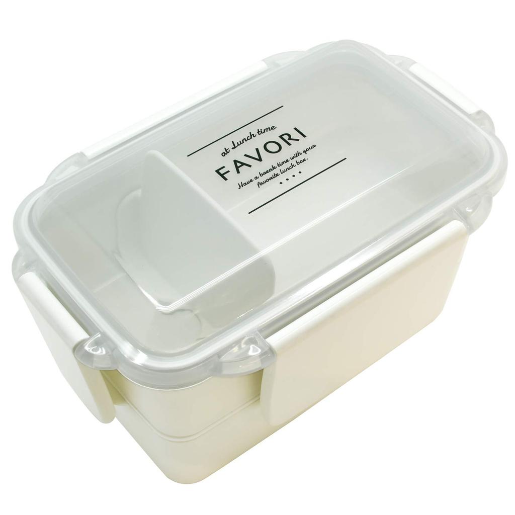 OSK DISH UP LUNCH Bento Box, Two-Tier with Dividers, White, 600ml, Made In Japan, Dishwasher and Microwave Safe, Nesting Design, 4-Point Locking,
