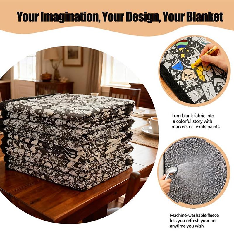 Diy Coloring Blanket, Washable Color Your Own Fleece Throw Blanket For Kids And Adults Soft Cozy Art Project