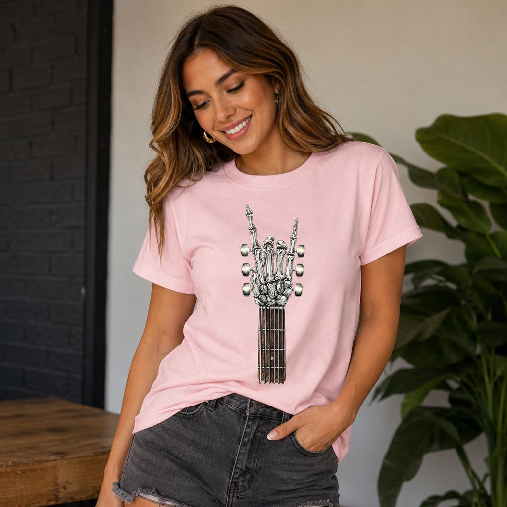 Rock Guitar Printed Round Neck T-shirt Spring/Summer Harajuku Short Sleeve Fashion Casual Top Retro Pattern Unisex's Wear