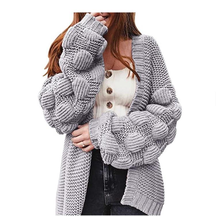 Women's knitted sweater cardigan lantern sleeves large size medium and long jacket women's autumn wear