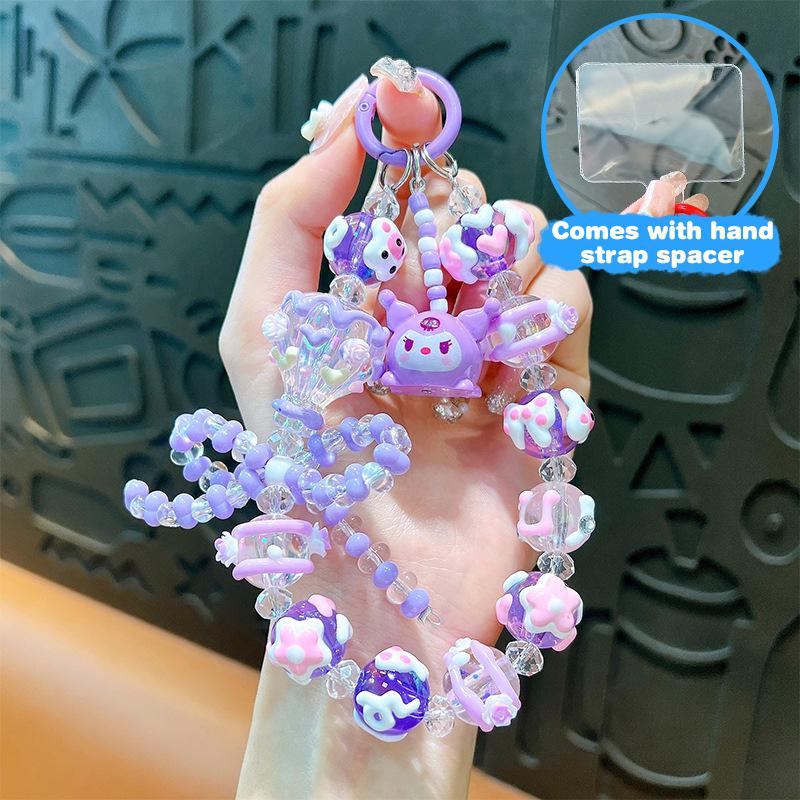 

Kawaii Sanrio Kuromi Phone Chain W/Card Bowknot Beads Melody Cinnamoroll Charm Wrist Strap Earphone Case Pendant Bag Decor фиолетовый
