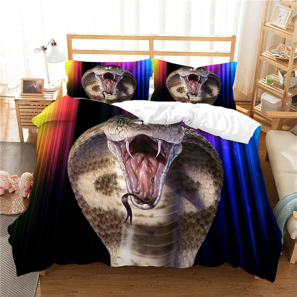 Snake Print 3D Printed Bedding Set, Reptile Down Duvet Cover, Pillowcase 2/3 Pieces, Mollusk Quilt Cover AU/DE/EU/ES Full Size Bed Cover