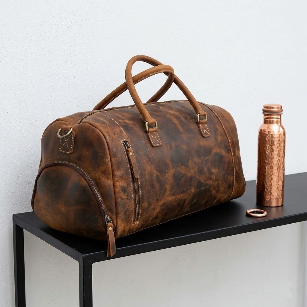 Genuine Leather Travel Duffel Bag Weekend Luggage Buffalo Leather Duffle Bag