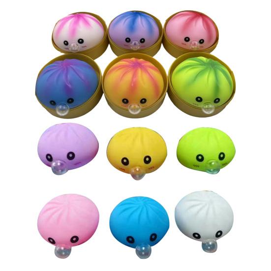 Bubble Blowing Dumpling Squeeze Toy with Steamer Box Soft Steamed Bun Sensory Toy Decompression Dough Stress Ball Fidget Toy