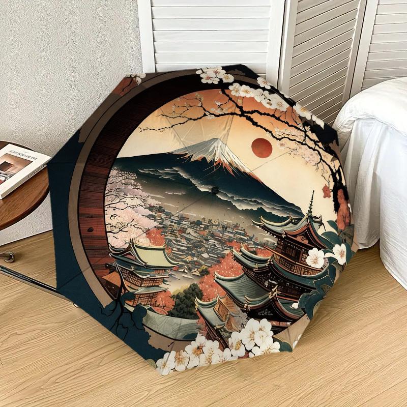 

1pc Cherry Blossoms Automatic Folding Umbrella, Heavy Duty 8 Rib Iron Frame, Suitable for Travel, Daily Use, Birthday, Decor Gift m0104054