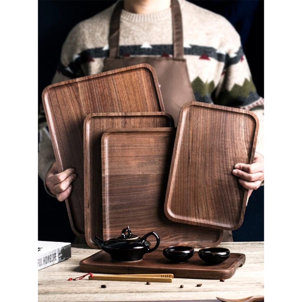 heizi Wooden Tray, Walnut, Boat-Shaped Wood Plate, Stylish Cafe Tray, Lunch Tray (30*13*2.2cm)
