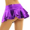 Women Low Rise Double Layered Ruffled Skirt Shiny Metallic Mini Skirt for Rave Party