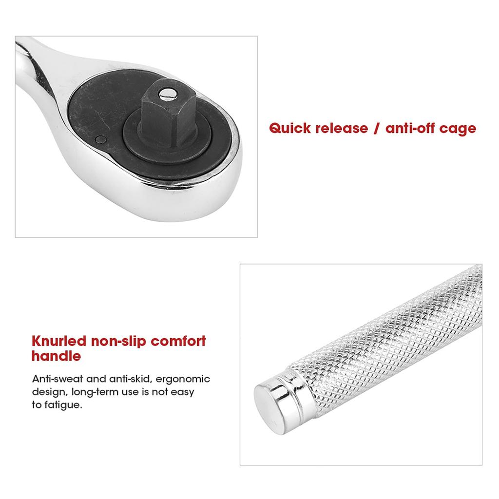 Car Quick Release Ratchet Wrench 45 Teeth Adjustable Chromed Sleeve Socket Spanner Square Head Professional Hand Tools