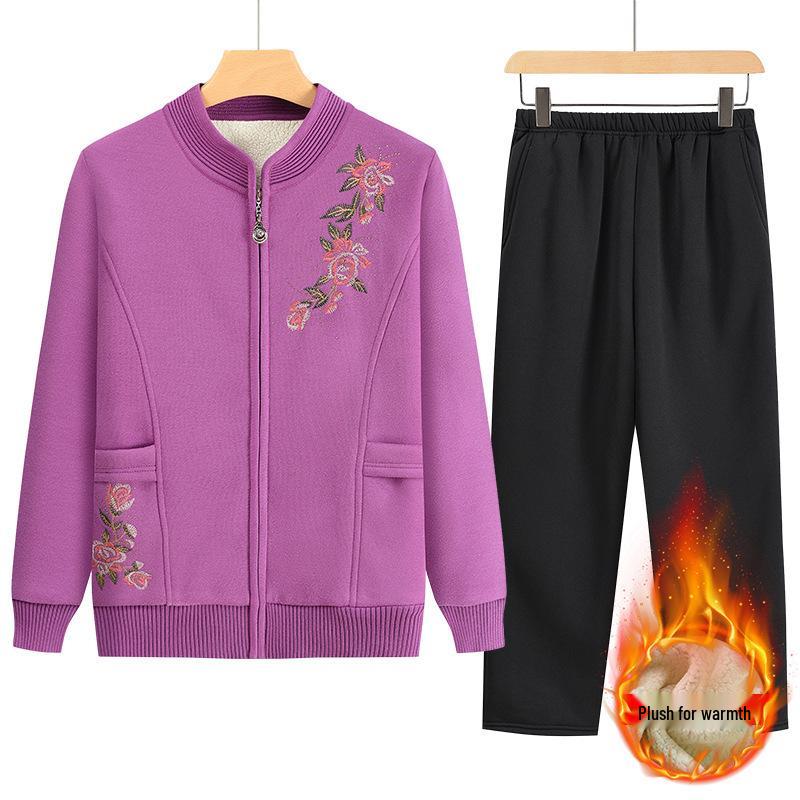 2024 Mamas warmer Wollmantel: Langärmiger Strickcardigan mit Samtbesatz für Frauen mittleren und höheren Alters