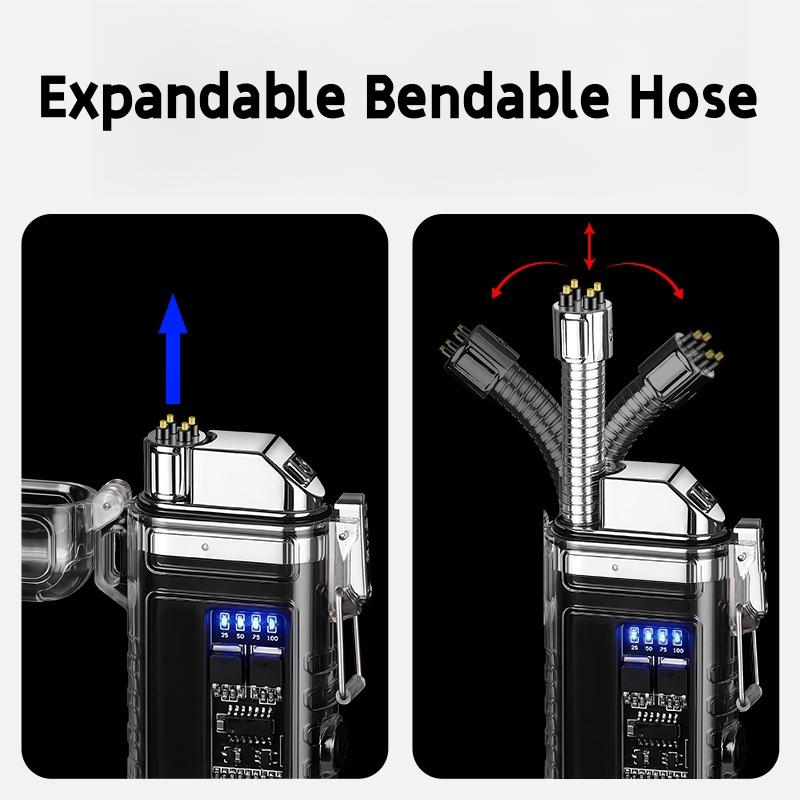 New Arrival Retractable Windproof Pulse Dual Arc Electric Lighter Outdoor Waterproof Camping BBQ LED Display Type-c Quick Charge Lighter