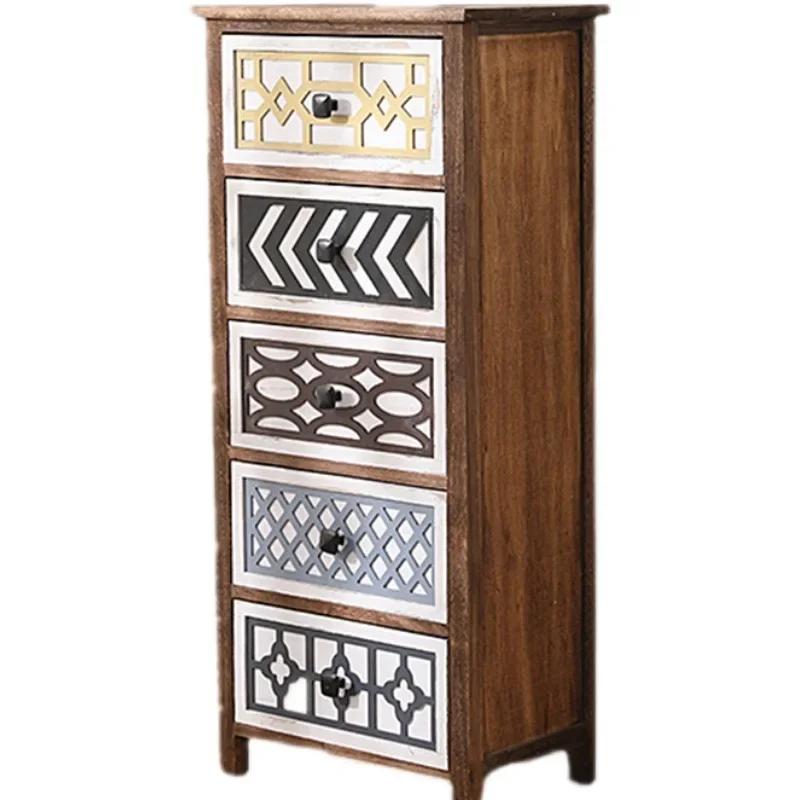 Solid Wood Multi-layer Drawer Cabinet – Retro Simple Storage Side Cabinet, Narrow Combination for Organizing
