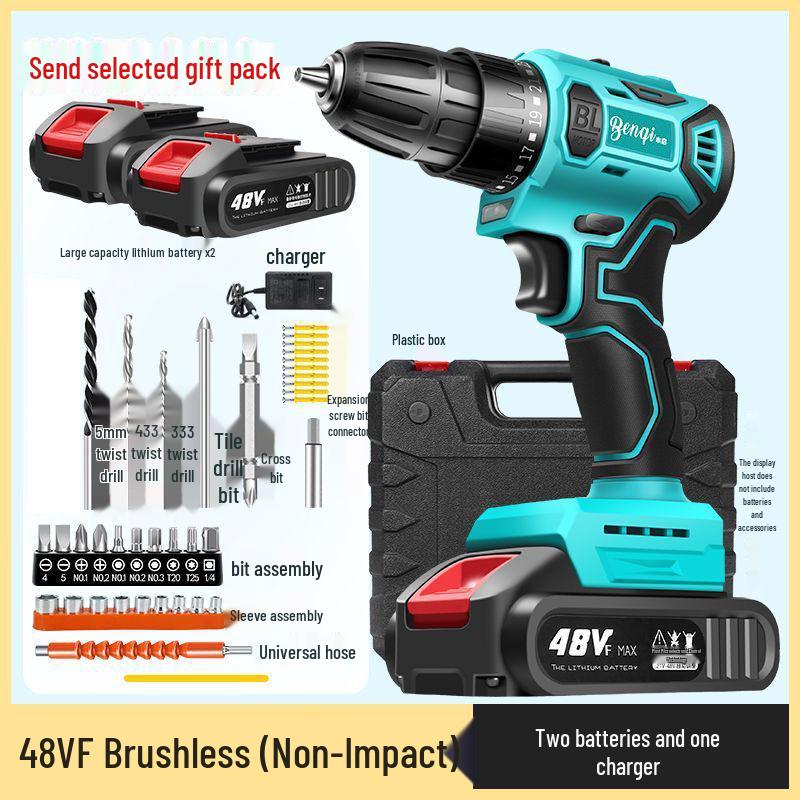 High Power Cordless Brushless Impact Drill with Pure Copper Motor and Rechargeable Lithium Battery