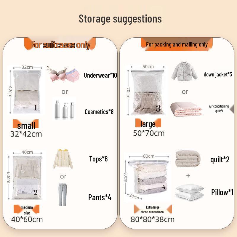Hand-Rolled Vacuum Compression Bags for Travel and Clothing Storage