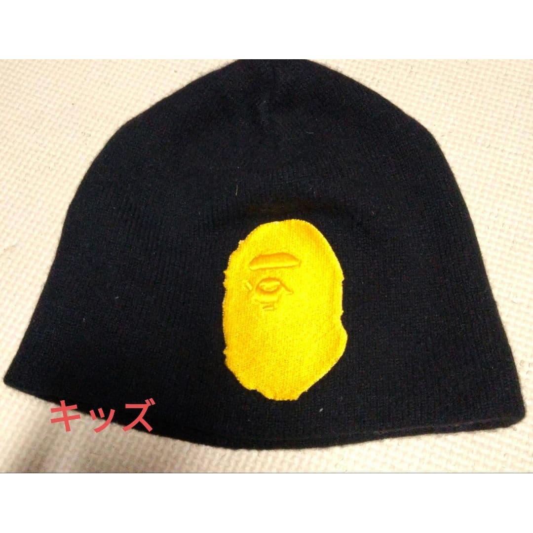 Used A BATHING APE Kids Knit Hat Beanie Black