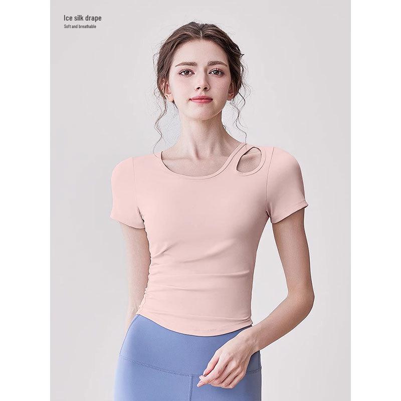 

Женский спортивный топ облегающего кроя с нагрудными вкладышами, 2025: Высококачественный костюм для пилатеса и йоги с коротким рукавом Small