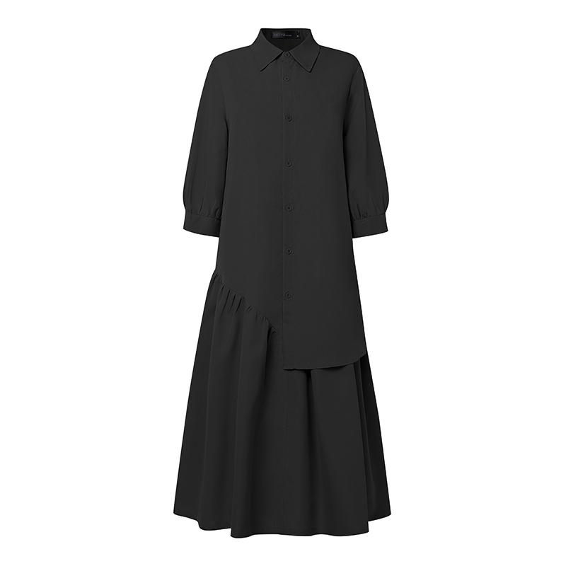 ZANZEA Women Turn Down Collar Long Sleeve Loose Casual Shirt Dress
