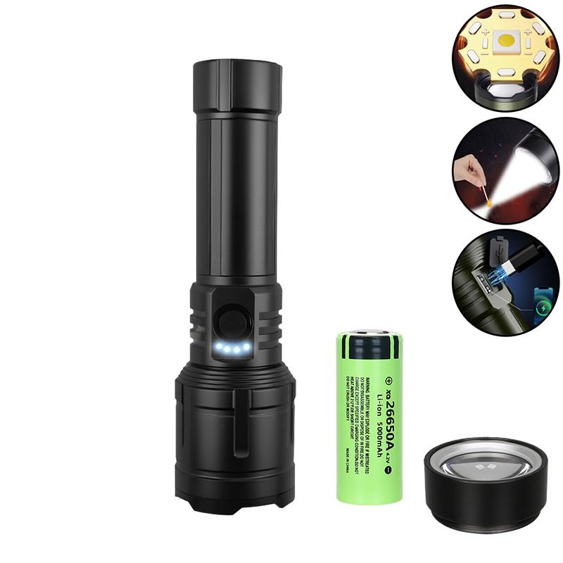 3000LM Led Flashlight Outdoor Zoom Rechargeable Waterproof Flashlights Strong Light Focused Light Source Can Light a Flame