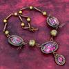Natural Kingman Pink Dahlia Turquoise Necklace Adjustable Chain Necklace Copper Wire Wrapped Necklace