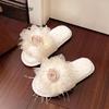 Fashion Fairy Style Plush Shoes Women's 2025 Autumn Winter Fashion Flower Warm Slippers Comfortable Short Plush Bridal Slides Pantuflas