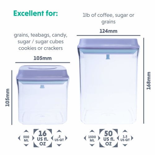 iChewie - BopTop (2-Piece Set) Airtight Food Storage Containers - Mechanical Silicone Airtight Cans - BPA-Free and Stackable - Approx. 500/1500ml