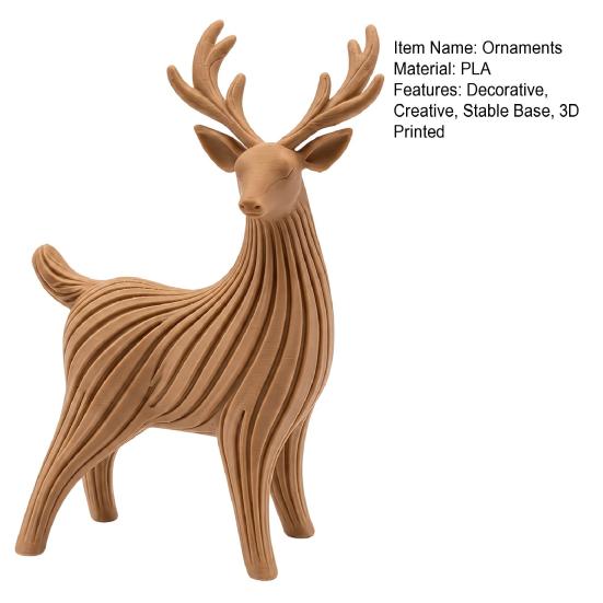 Unique Christmas Gift for Friends 3D Printed Reindeer Figurine, Nordic Style Striped Deer Sculpture Standing Ornament Shelf Home Desktop Ornament,