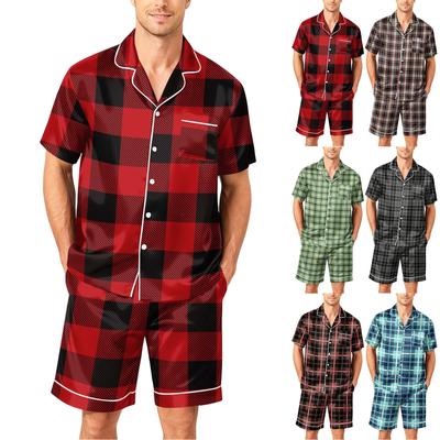 Men's Short Sleeve Pajama Set Button Down Shirt with Notched Collar and Matching Shorts Soft Breathable Lounge Sleepwear S-XXXXL