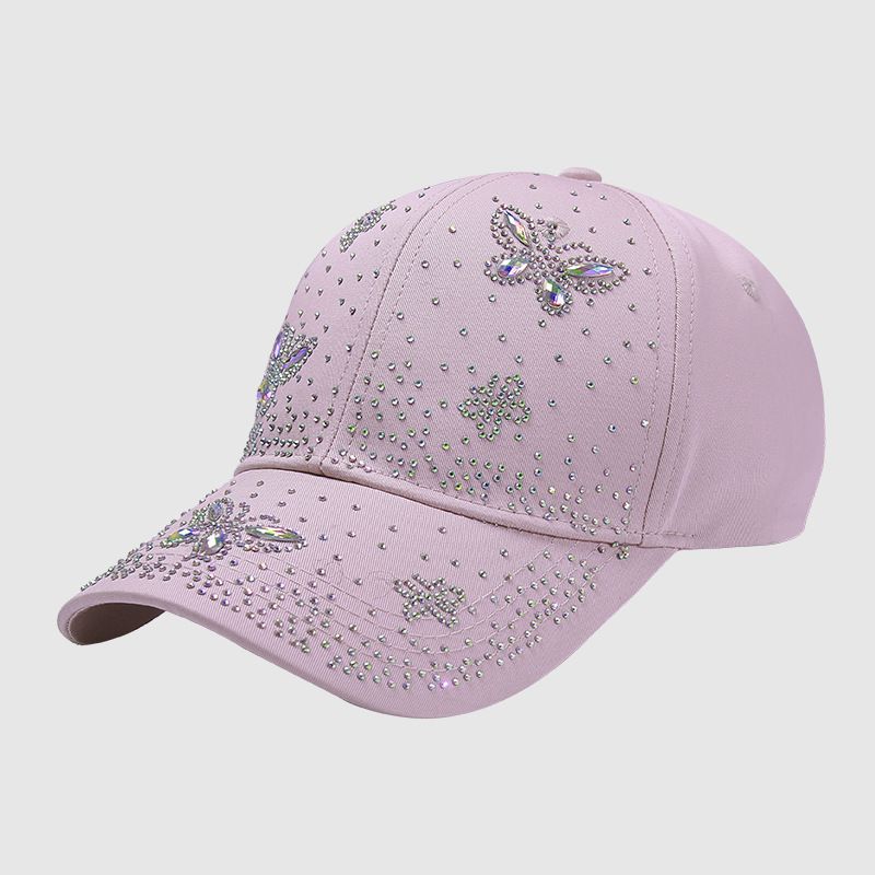 

Four Season Cotton Hot Stamping Diamond Explosion Flash Fashion Rhinestone Breathable Sunshade Duckbill Cap Butterfly L（58-60cm）