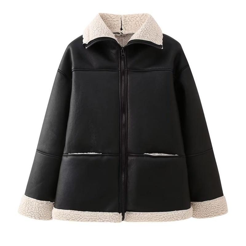 

Осень и Зима Большой Размер Модное Теплое Пальто из Овечьей Шерсти Свободное Меховое Цельное Пальто XL чёрный