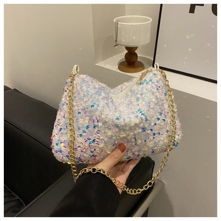 Small Bag with Summer Sequins, Fashionable Handheld Casual Chain, Single Shoulder Crossbody Bag, Sparkling Women's Bag