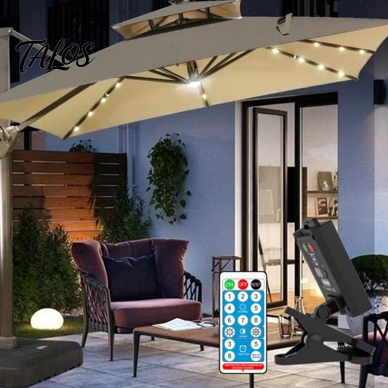 Solar Charging Umbrella Light Outdoor Dimmable Auto On/Off Remote Patio Control Waterproof LED Party Decoration Lighting