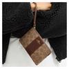 Coach Corner Zip 16 Logo Zipper Closure Faux Leather and Cowhide Split Leather Wrist Bag Clutch Small Women's Tan and Brown