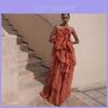 Polyester Flower Pattern Layered Backless Halter Dress For Elegant Women Spring
