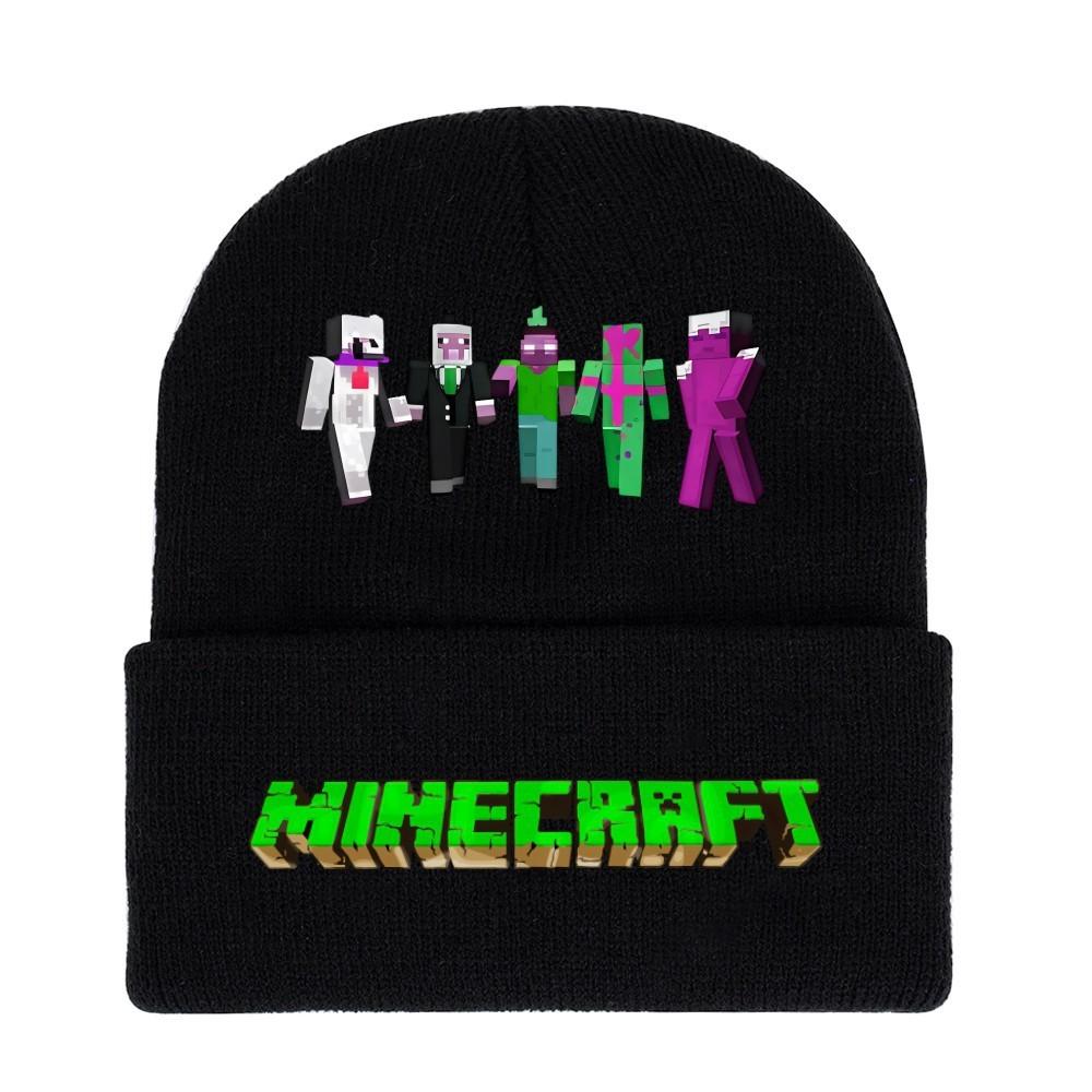 Minecraft Knit Beanie Cartoon Print Warm Unisex Winter Hat For Casual Wear