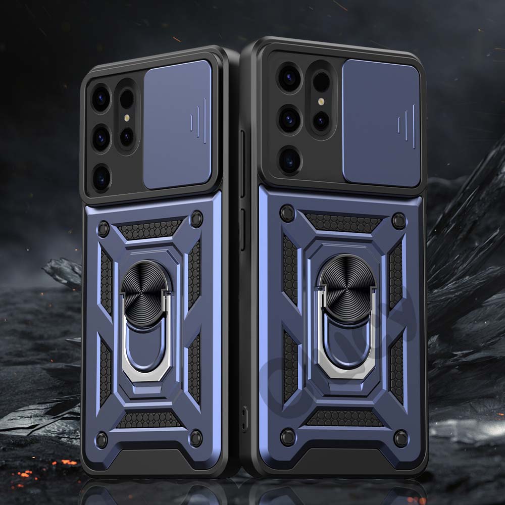 For Samsung Galaxy S24Ultra S23Plus S22 S21 Camera Shockproof Armor Case For Galaxy S23FE Car Magnetic Holder Ring Protect Cover