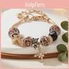 Elegant Leopard Print Cross Charms Adjustable Copper Bracelet For Women