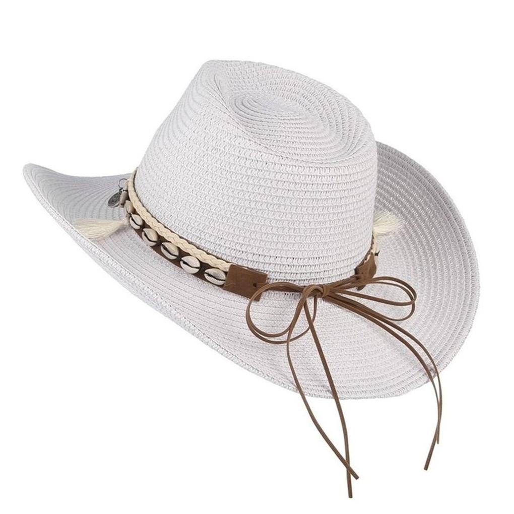 Polyester Sturdy And Durable Cowboy Straw Hat Outdoor Adventures Natural Straw Shell Hat Beach Cap